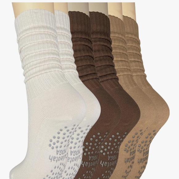 Women's Non-Slip Crew Socks - Cream, Brown, and Tan - Picture 1 of 5
